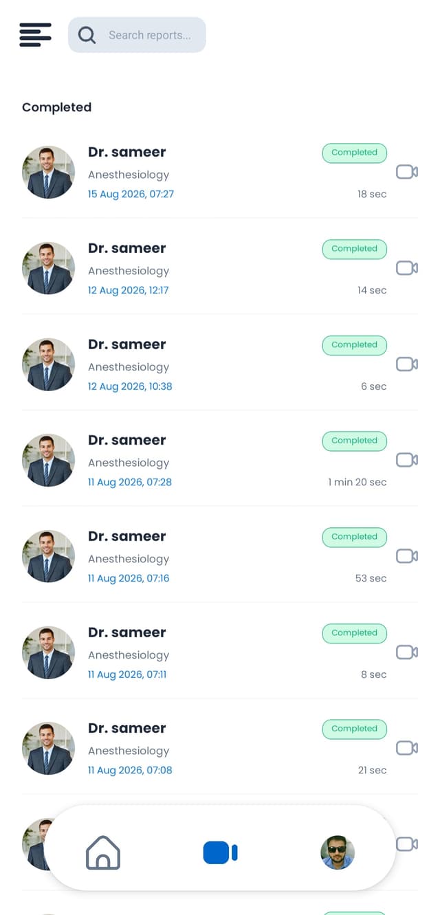Completed consultations and video call history